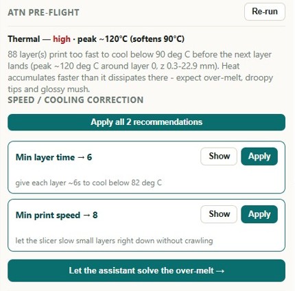 A pre-flight recommendation with a one-click Apply button